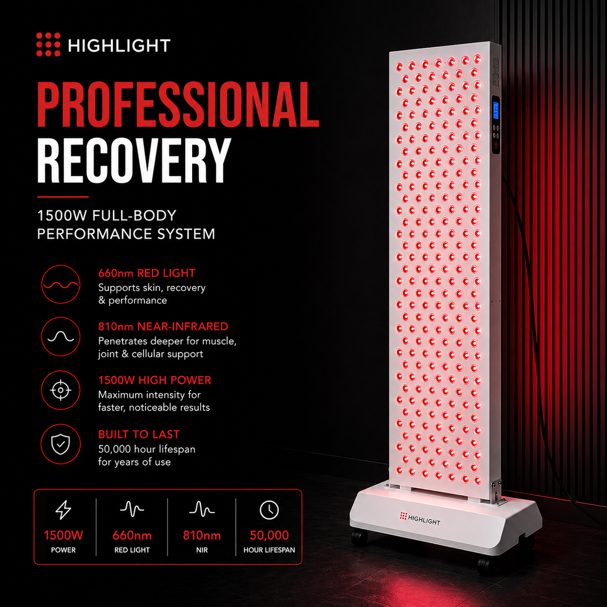 Highlight™ Pro 1500W Full Body Red Light Therapy Panel